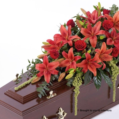 Lily and Rose Casket Spray Red