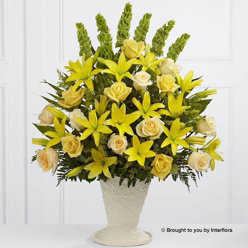 Yellow Lily and Rose Service Arrangement