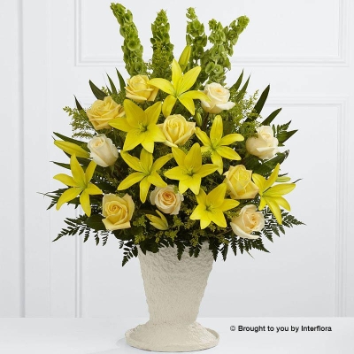 Yellow Lily and Rose Service Arrangement