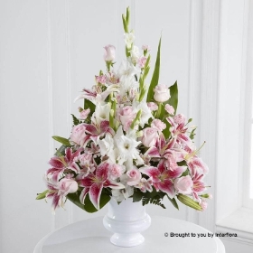 Pink Rose, Lily and Gladioli Service Arrangement